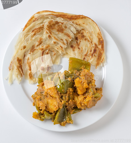 Image of Aloo capsicum curry and paratha high angle