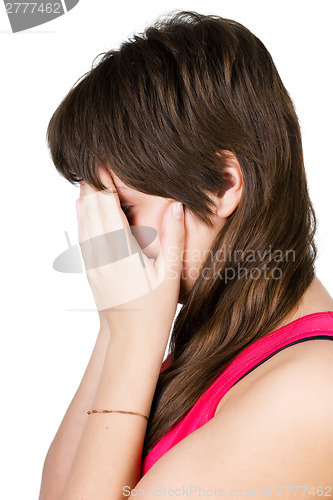 Image of beautiful young girl crying. isolated