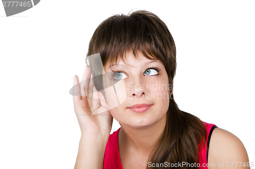 Image of young beautiful girl overhears. isolation