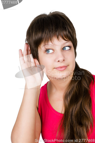 Image of young beautiful girl overhears. isolation