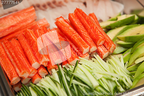 Image of surimi, fish avocado for sushi