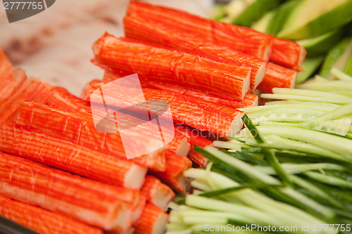 Image of surimi, fish avocado for sushi