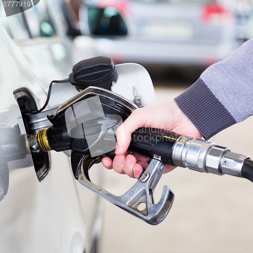 Image of Petrol being pumped into a motor vehicle car.