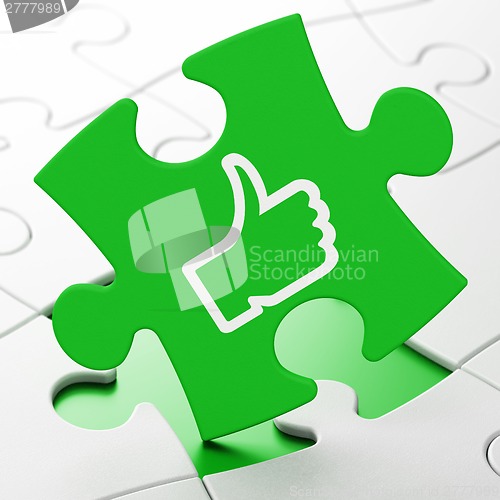 Image of Social network concept: Thumb Up on puzzle background