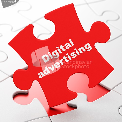 Image of Marketing concept: Digital Advertising on puzzle background