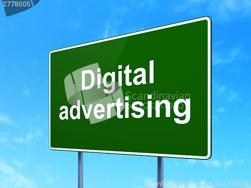 Image of Marketing concept: Digital Advertising on road sign background
