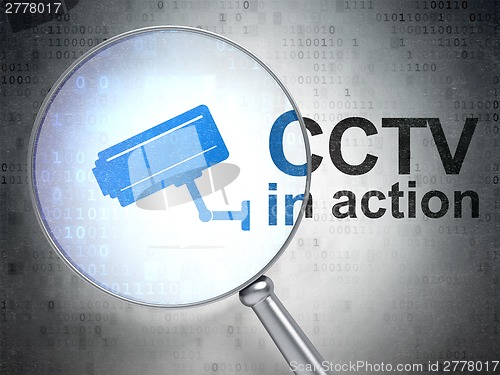 Image of Protection concept: Cctv Camera and CCTV In action with optical glass