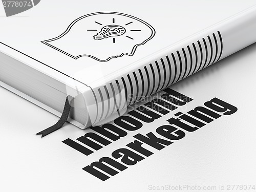 Image of Finance concept: book Head With Lightbulb, Inbound Marketing on white background