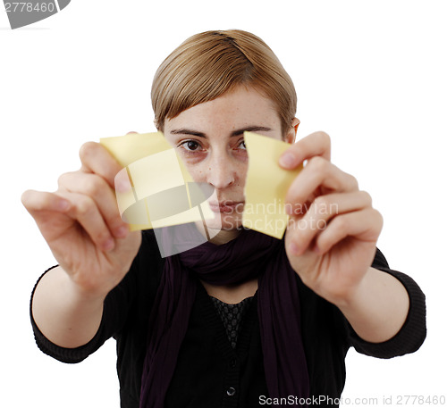 Image of Woman and post it