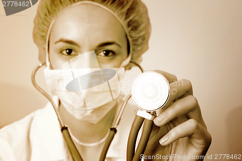 Image of Portrait of a young doctor with stethoscope.