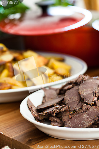 Image of Cooked beef slices on plate