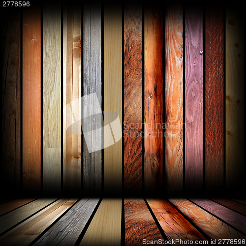 Image of planks of different colors on  interior backdrop