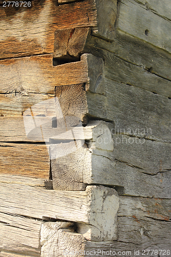 Image of exterior corner of traditional wooden church