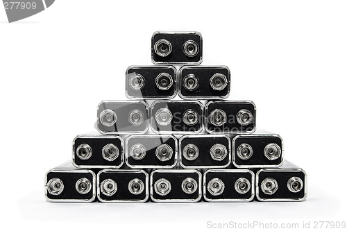 Image of Nine volt batteries forming a pyramid