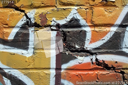 Image of Bright graffiti on a cracked brick wall