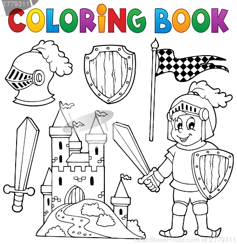 Image of Coloring book knight theme 1