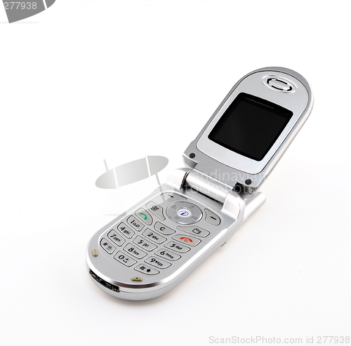 Image of Clamshell cell phone on white background