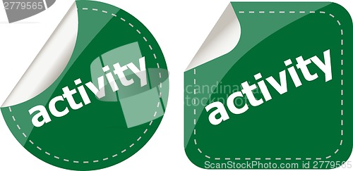 Image of activity stickers set, icon button isolated on white