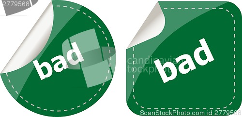 Image of bad word on stickers button set, label