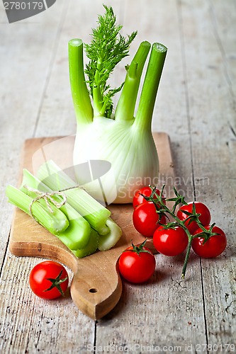 Image of fresh organic fennel, celery and tomatoes