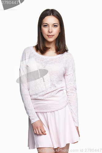 Image of Portrait of smiling teen female in romantic clothing