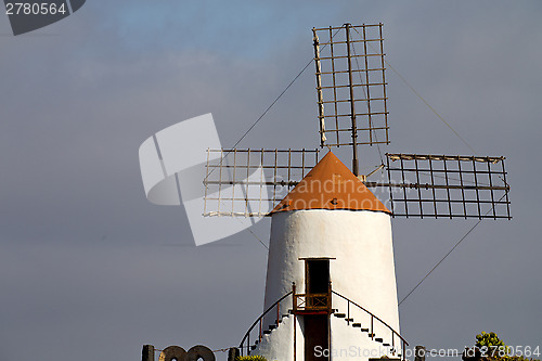 Image of cactus windmills in  isle   lanzarote africa  