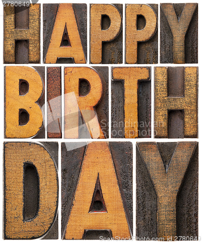 Image of happy birthday in wood type