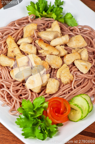 Image of pasta with chicken meat