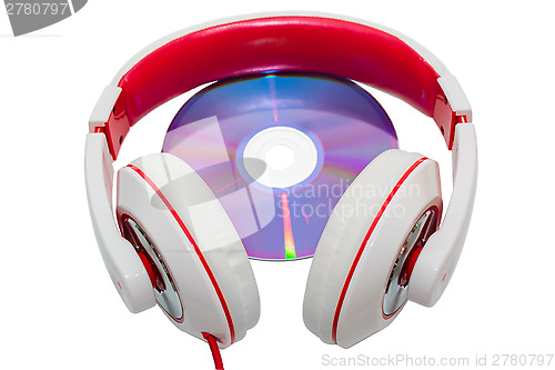Image of Colorful casual wired headphones and multimedia disc
