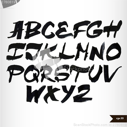 Image of Handwritten calligraphic black watercolor alphabet