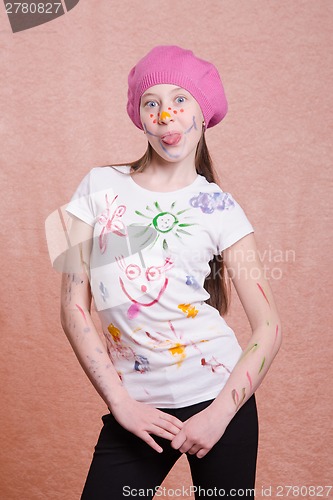 Image of Portrait of a girl covered in paint