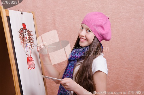 Image of Schoolgirl drawing at a lesson