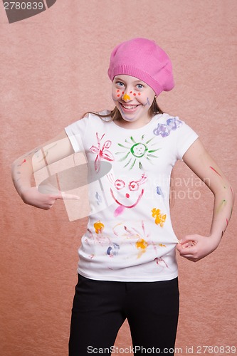 Image of painted paints girl in a pleasant shock