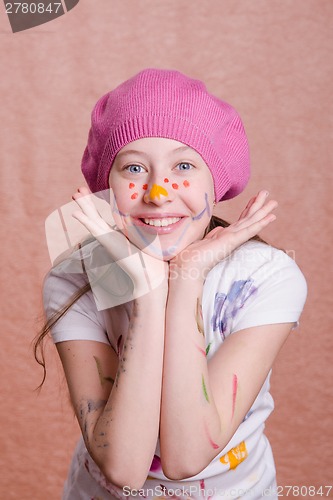 Image of Portrait of a girl covered in paint