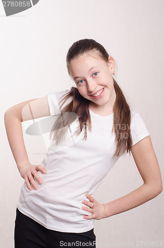 Image of Portrait cheerful girl of twelve