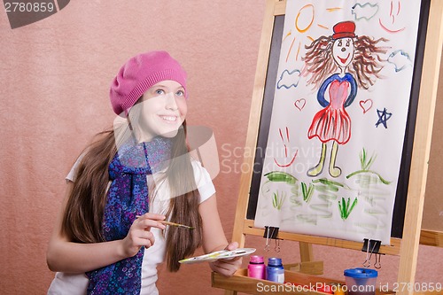 Image of Painter girl thought about his work
