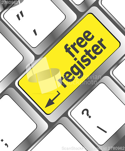 Image of free register computer key showing internet concept