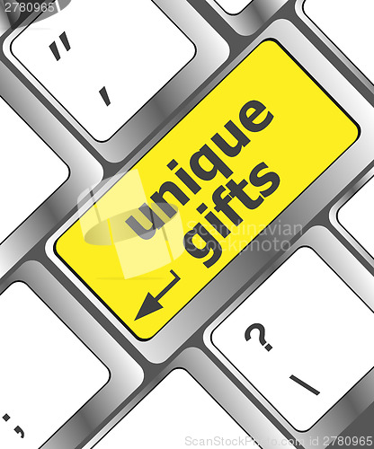 Image of unique gifts on the keyboard - holiday concept