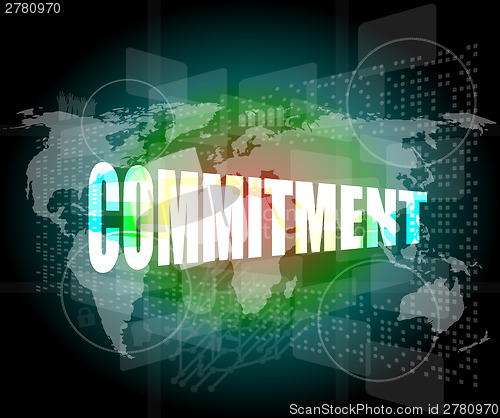 Image of business concept: word commitment on digital touch screen