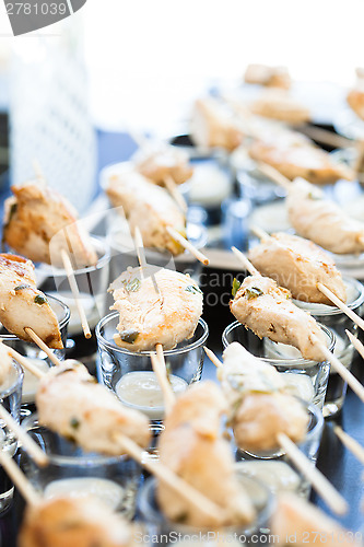 Image of Chicken pieces on skewers