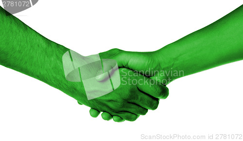 Image of Shaking hands of two people, male and female