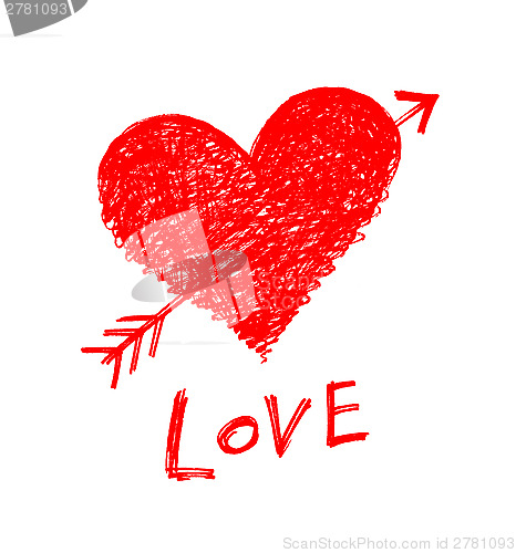 Image of Red heart pierced by an arrow with word "Love"