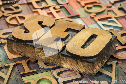 Image of SEO acronym in wood type