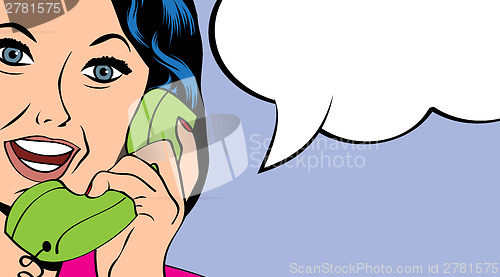 Image of woman chatting on the phone, pop art illustration