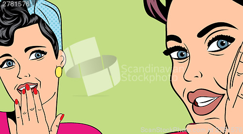 Image of Two pop art girlfriends talking, comic art illustration