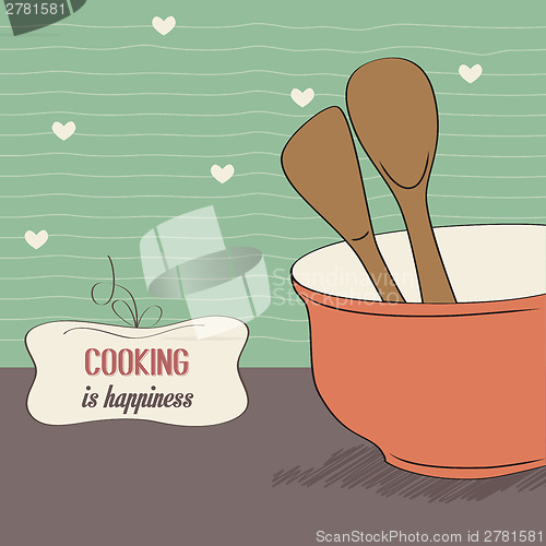 Image of background with kitchen cooking wooden utensils storage pot