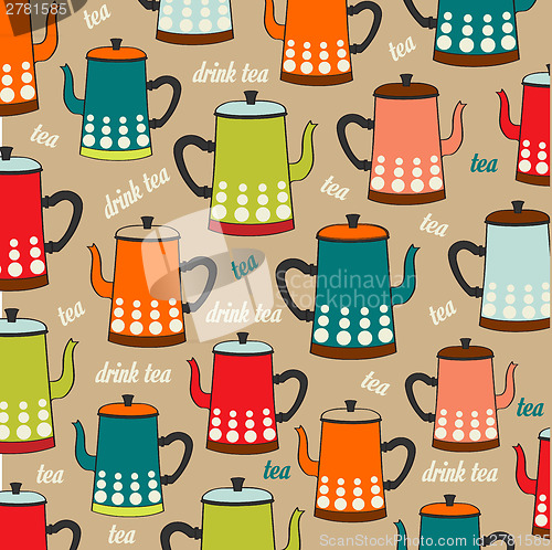 Image of Seamless pattern with vintage Kettles