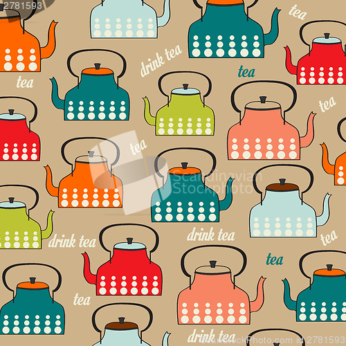 Image of Seamless pattern with vintage Kettles