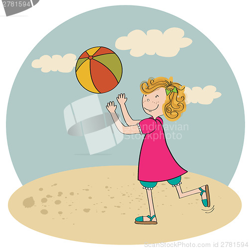 Image of  girl playing ball on the beach