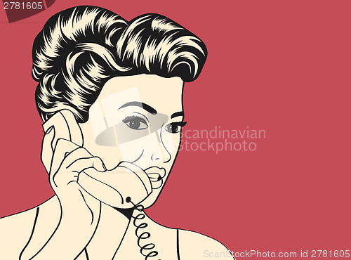 Image of woman chatting on the phone, pop art illustration
